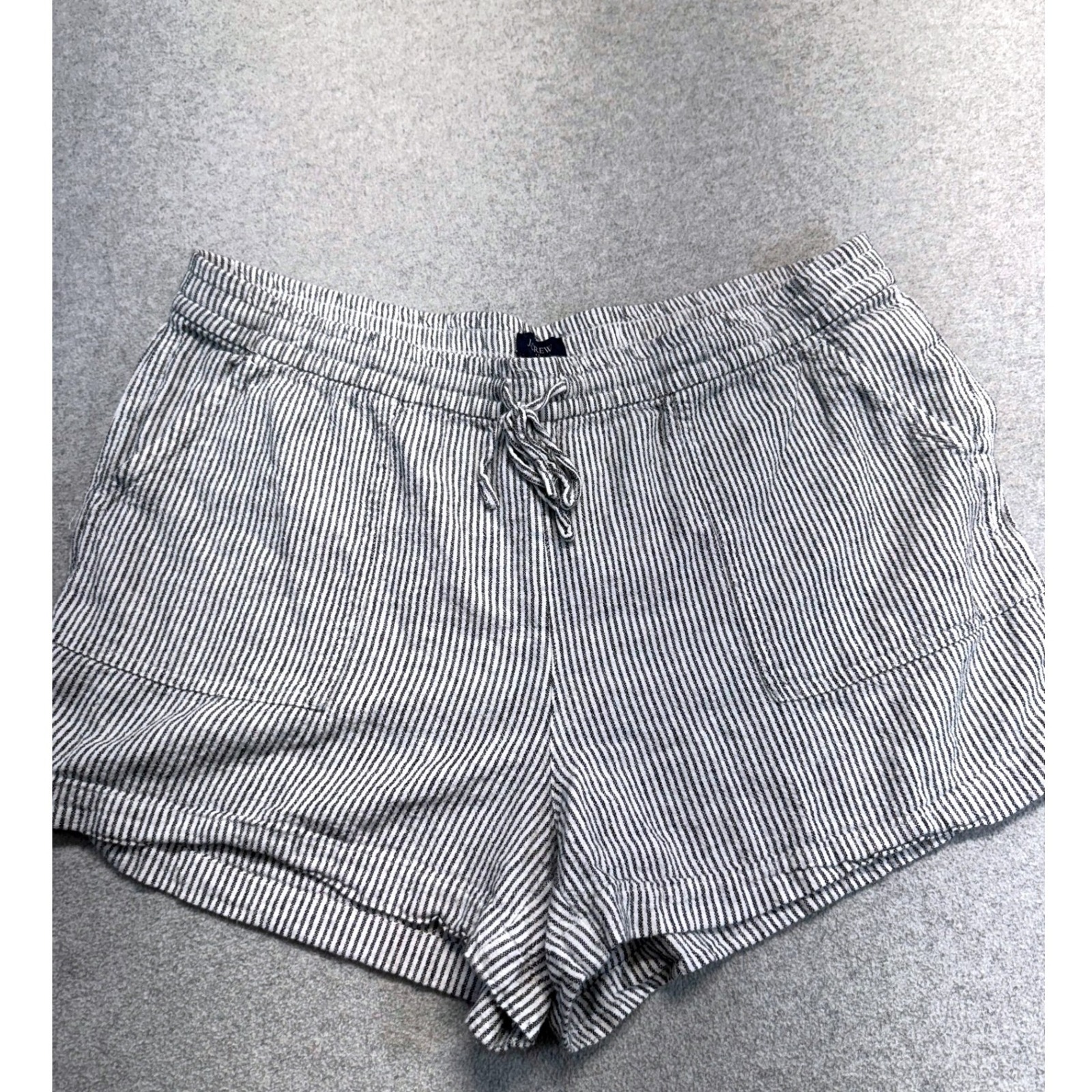 J. Crew Shorts Womens Large Navy White Striped Linen Blend Summer Coastal Casual